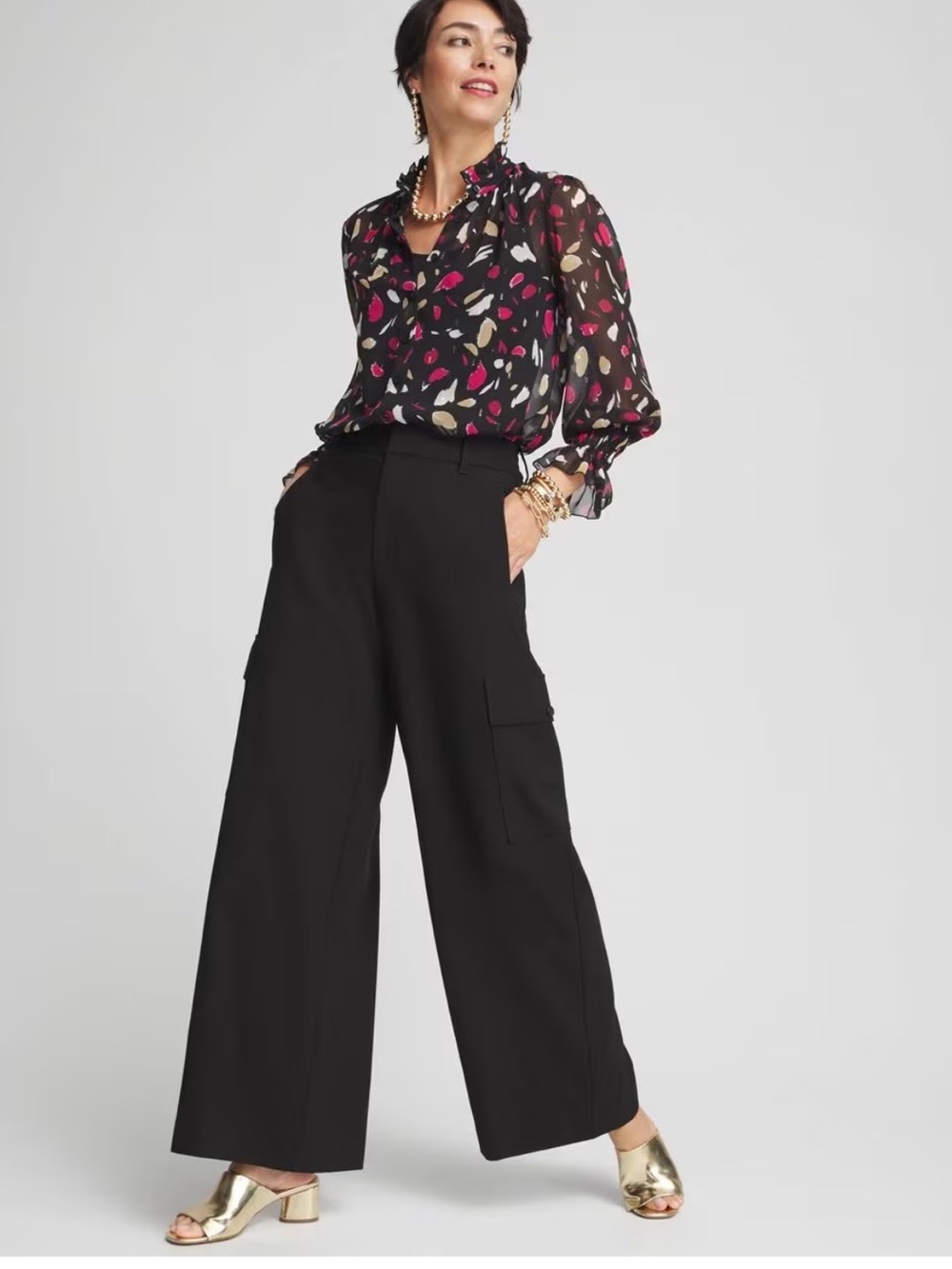 Chicos Cargo Wide Leg Pants in Black OT (4T)